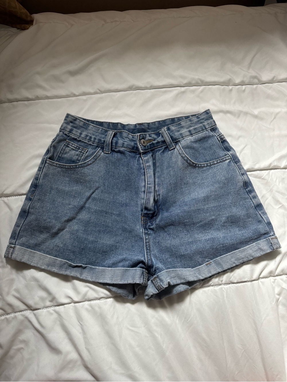 Classic High-Rise Denim Shorts in Light Blue